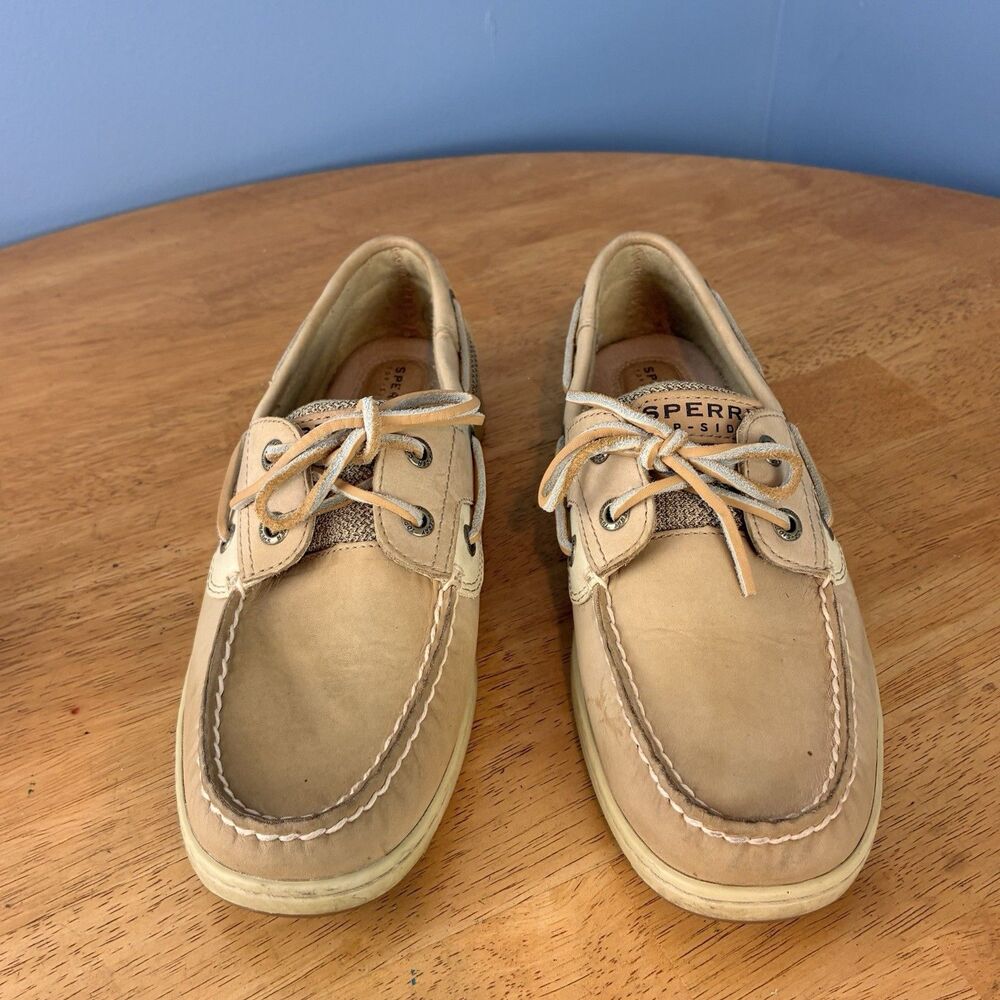Sperry Top-Sider Womens Light Tan Leather Deck Boat Shoes Size 7.5M